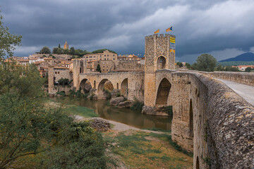 Romanesque bridge over River Fluvia - Besalu, Catalonia