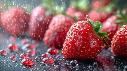 Fresh strawberries. Delicious fresh and sweet moist strawberries. Close-up. Empty background.
