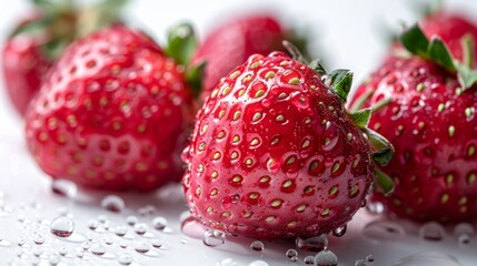 Fresh strawberries. Delicious fresh and sweet moist strawberries. Close-up. Empty background.