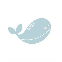 Beautiful and cute cartoon vector whale, children's illustration in flat style. For poster, greeting card and children's design.