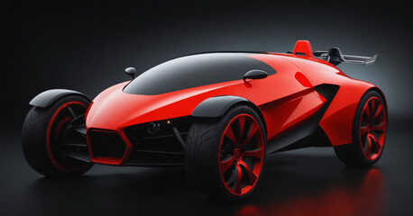 Naklejka premium A striking blend of red and black in a concept automobile design. Futuristic sportscar with bold red wheel rims, merging glass and metal for a sleek aesthetic 