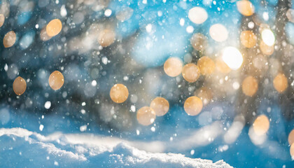 Obraz na płótnie Canvas Snowy background with lights bokeh Christmas theme