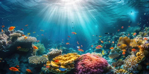  An underwater coral reef scene, diverse marine life, vivid colors, showcasing the beauty and diversity of ocean life. Underwater photography, coral reef ecosystem, diverse marine life,. Resplendent. © Summit Art Creations