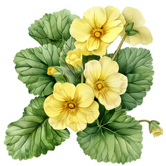 Spring yellow primrose flower. Illustration of a cute spring yellow primroses in realistic style on a white background - obrazy, fototapety, plakaty