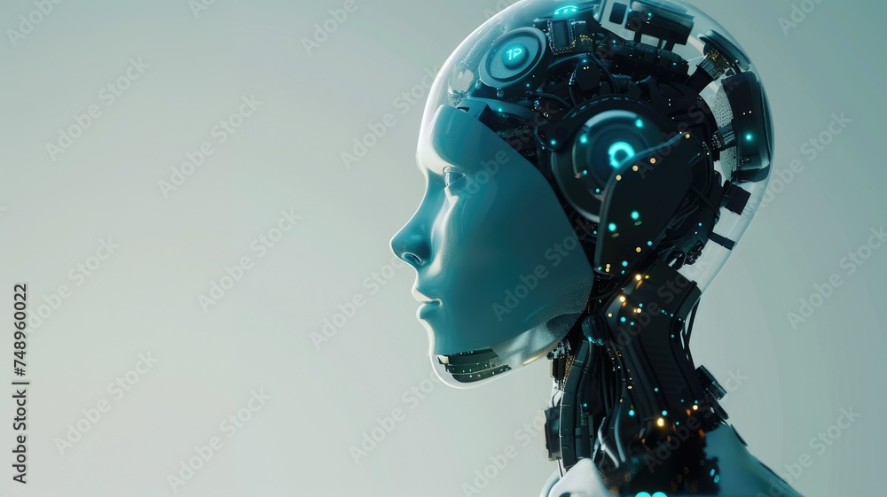 Poster side view of a robot head with digital features - captivating right profile of a robot's head that d