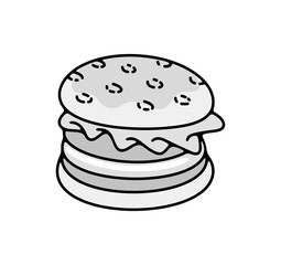 Burger, hamburger, fast food, food, meal, eat and eating, graphic design. Sandwich, eatery, cookery, catering and canteen, illustration