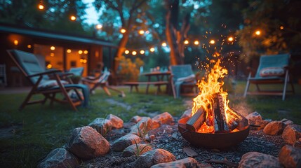 there is a fire pit in the middle of the yard - obrazy, fototapety, plakaty