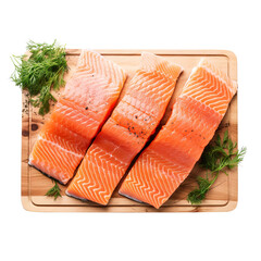fresh raw salmon fillet on transparent background, clipping path, png, 