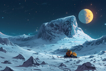 Cartoon-Style Moon Cheese Mining Expedition