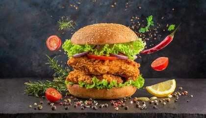 Savor the Crunch: Irresistible Fried Chicken Burger – Soaring with Flavor!