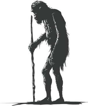 recommend clip art: Silhouette ancient caveman black color only full body