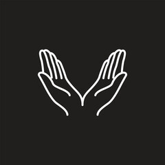 Hand in line art style. pray hands different gestures vector illustration