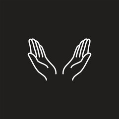 Hand in line art style. pray hands different gestures vector illustration