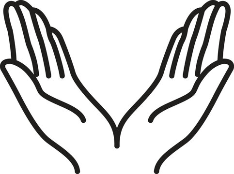 Hand in line art style. pray hands different gestures vector illustration