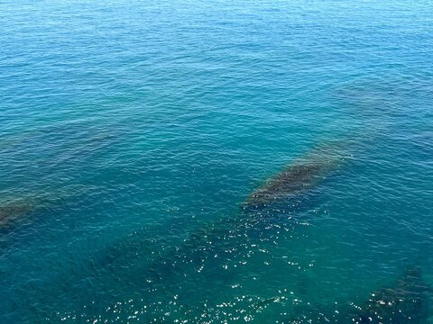 Blue sea water aeral view.