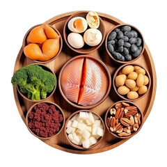 ingredient for cooking, beans and lentils, Vegetables and fruits on a wooden tray on transparent background, png, clipping path,