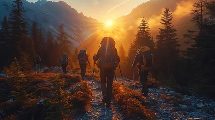 Gordijnen Enjoying a sunset hike in the mountainous natural landscape © yuchen