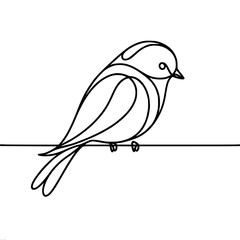 Bird sitting on a wire, single line vector drawing, minimalistic black single line sketch isolated on white background