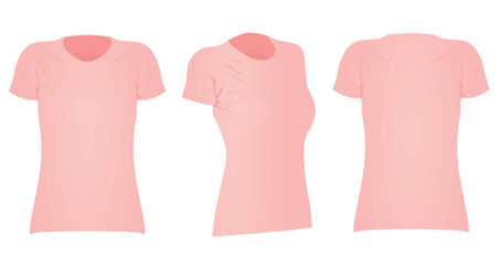 Pink  women t shirt. front side and back view. vector illustration