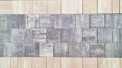 Paving surface road. Texture made of big gray cement bricks. Gray paving stones. Brick stone street road - pavement texture - 748968437