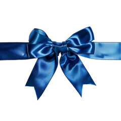 Blue silk ribbon with bow isolated on transparent background.