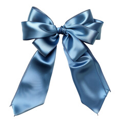 Blue silk ribbon with bow isolated on transparent background.