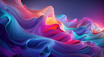Rolgordijnen Abstract colorful nebula waves background landscape wallpaper design, blue, yellow, purple, red rainbow dynamic colors © G