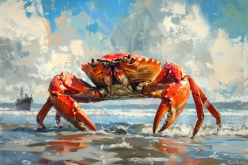 Crab closeup in water, delicious fresh crabs - obrazy, fototapety, plakaty