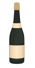 Champagne bottle with glass, vector