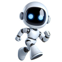 White cute robot in running posture isolated on white background