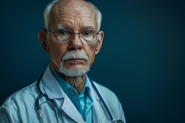 Serious Doctor on Blue Background