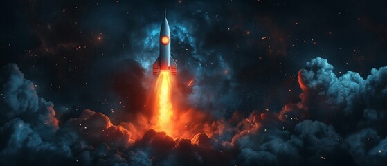 Rocket Ship Taking Off in Deep Space