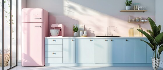 Mockup interior kitchen in pastel colors