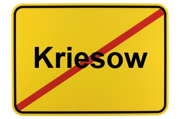 Illustration eines Ortsschildes der Gemeinde Kriesow in Mecklenburg-Vorpommern - obrazy, fototapety, plakaty