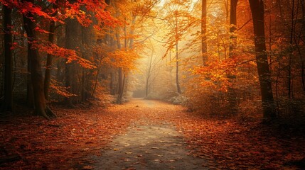 An enchanted forest in autumn, filled with golden leaves in autumn. Resplendent.