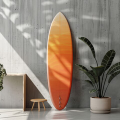 Surfboard mockup for custom designs or branding. Ideal for surfboard manufacturers, graphic designers, or beach-themed marketing campaigns.