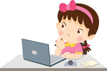 cute child sitting use computer to study