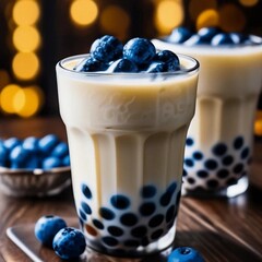 Bubble tea in a glass with blueberries
