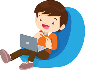 child use digital device sitting on beanbag