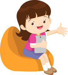 child use digital device sitting on beanbag