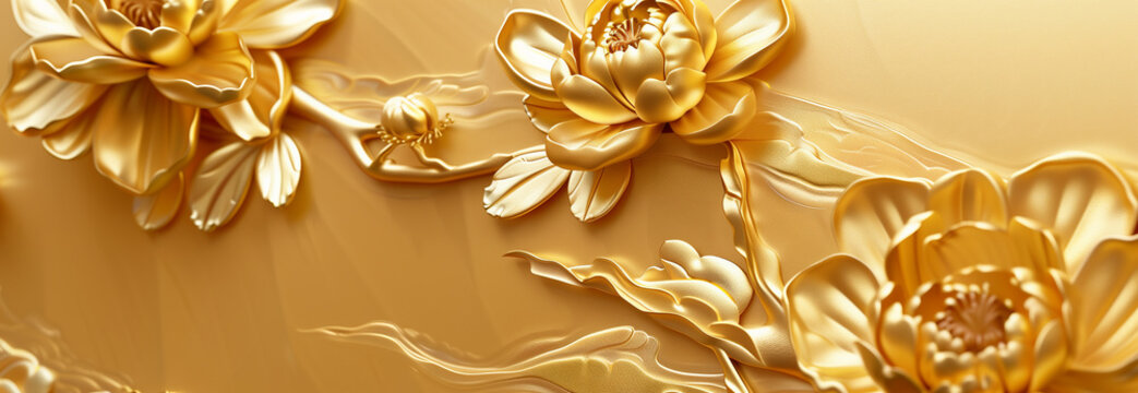 3D peach blossom gold paper cutting.