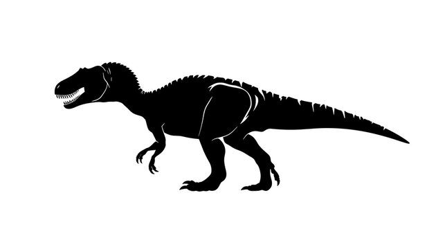 Minimalist Dinosaur Silhouette: A Flat Illustration Featuring a velociraptor Walking, Presented in Black on a Transparent PNG, Set Against a White Background.