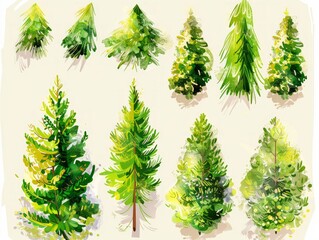 Pine and Fir Tree Icon Set Generative AI