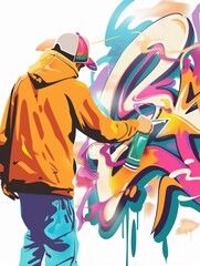Vibrant Graffiti Artist Bringing Color to Urban Wall Generative AI
