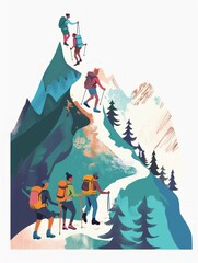 Mountain Guide Leading Hikers on a Steep Trail Generative AI