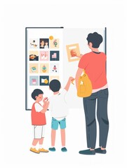 Nostalgic Family Moment: Parent and Child Exploring Old Family Photos Generative AI