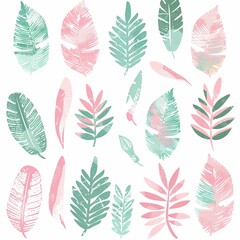 Mint pink boho clip art leaf brushstroke shapes