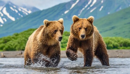 ruling the landscape brown bears of kamchatka ursus arctos beringianus - obrazy, fototapety, plakaty
