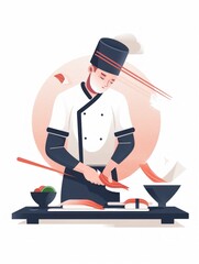 Sushi Chef Demonstrating Culinary Skills in Japanese Restaurant Generative AI