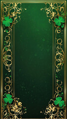Obraz premium St. Patrick's Day holiday invitation with a place for text in a frame, a postcard with a green four-leaf clover. Banner, St. Patrick's background. 